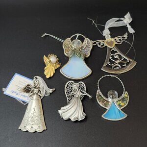 Angel Christmas Decor and Brooches Lot Ganz Stained Glass and Other